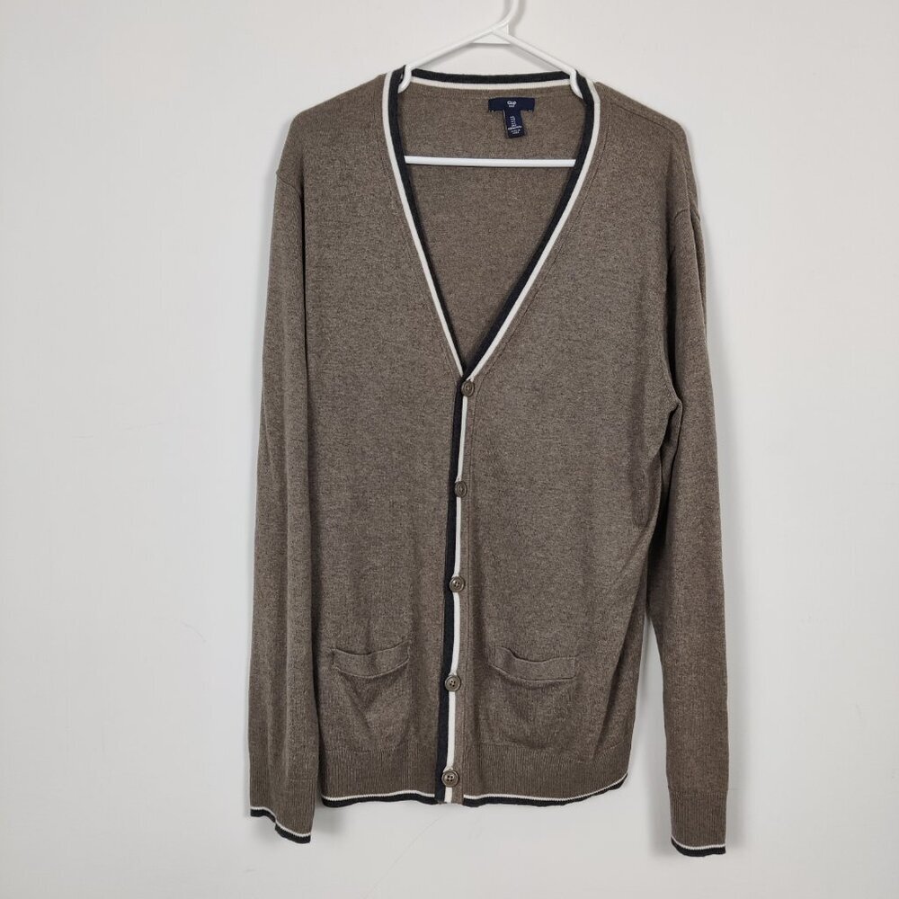Gap Men's Button Down V-neck Cardigan Sweater Size Large 100% Cotton Academia
